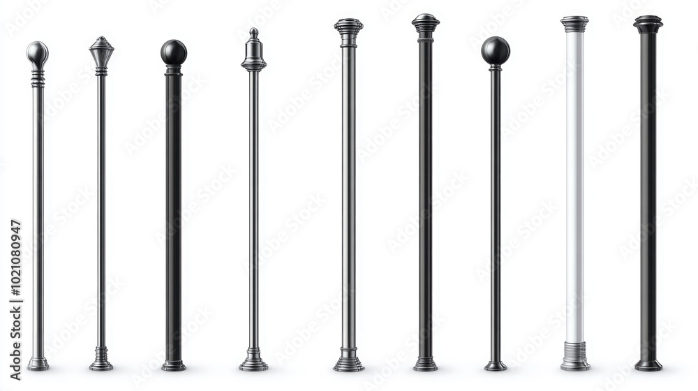 Poster various pole types on a clean and simple white background, ideal for use in infographics or illustra