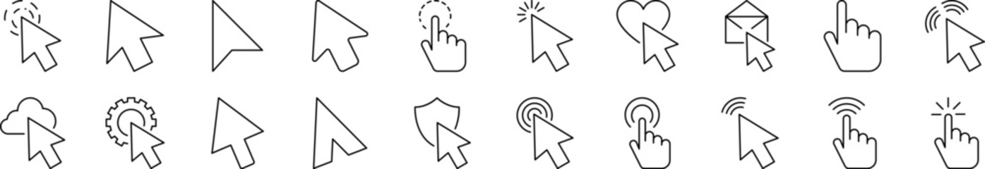 Cursor Outline Sign Collection. Editable Stroke. Perfect for Infographics, Articles, Books, Flyers, Banners
