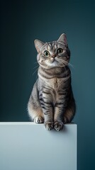 Cat Portrait on Blue Background in Studio Setting