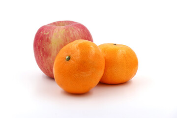 orange and apple.  isolated on white background