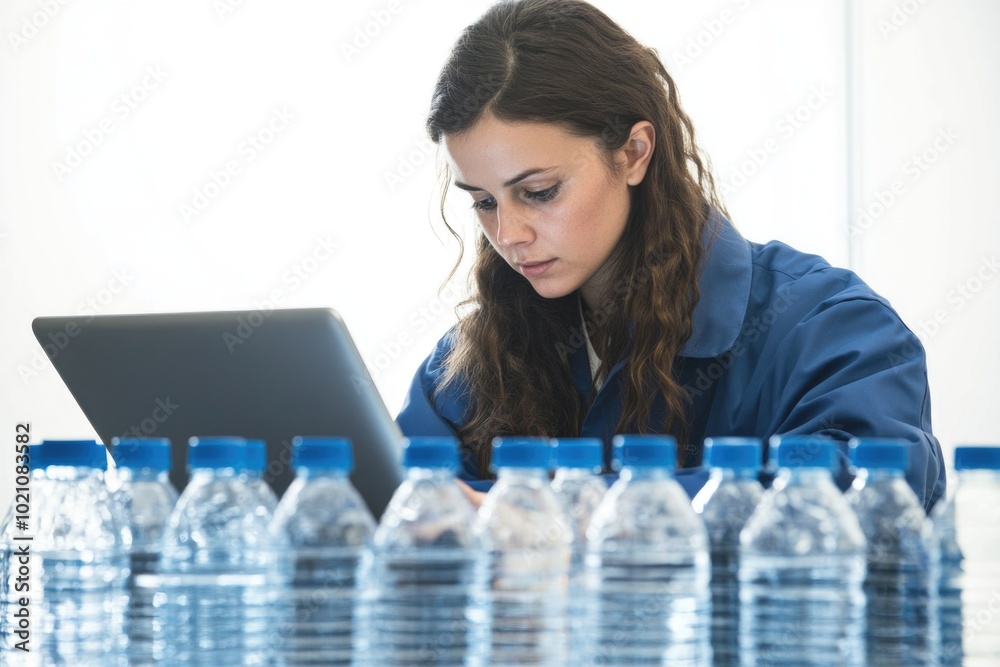 Poster a person using a laptop at a table