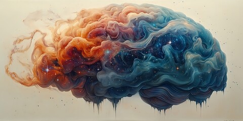 Obraz premium A colorful brain filled with galaxies and stars, depicting the power of the human mind.