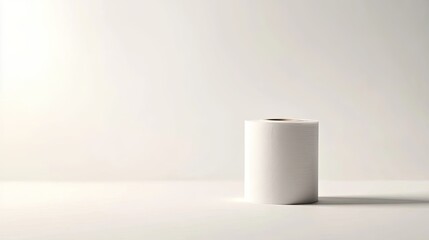 A smooth roll of tissue paper standing upright on a white background, showcasing simplicity and cleanliness. Ideal for bathroom or home essential concepts