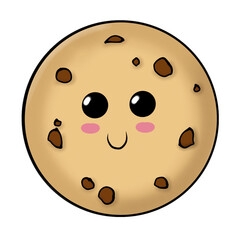 kawaii chocolate chip cookie with cute face