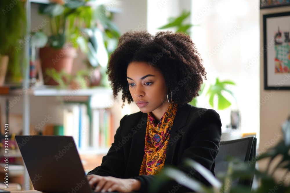 Poster a person sits at a desk with a laptop and is likely working or studying