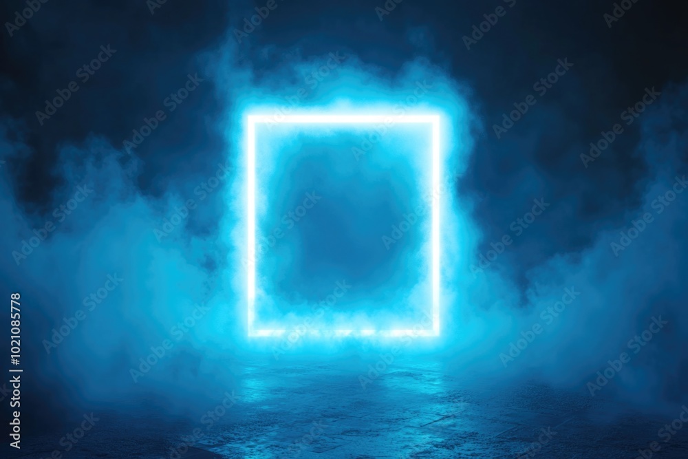 Poster A blue neon frame lit up in the darkness, great for adding some color to a dimly lit setting