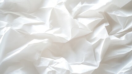 Obraz premium Close-up of tissue paper texture, slightly crumpled, against a bright white background. Focusing on softness and absorbency for hygiene purposes.