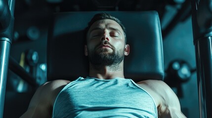 A person taking a break on a bench in a gym, good for sports or fitness themed content