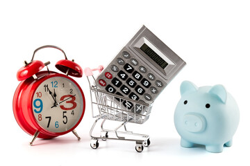 Calculator in a miniature supermarket shopping cart