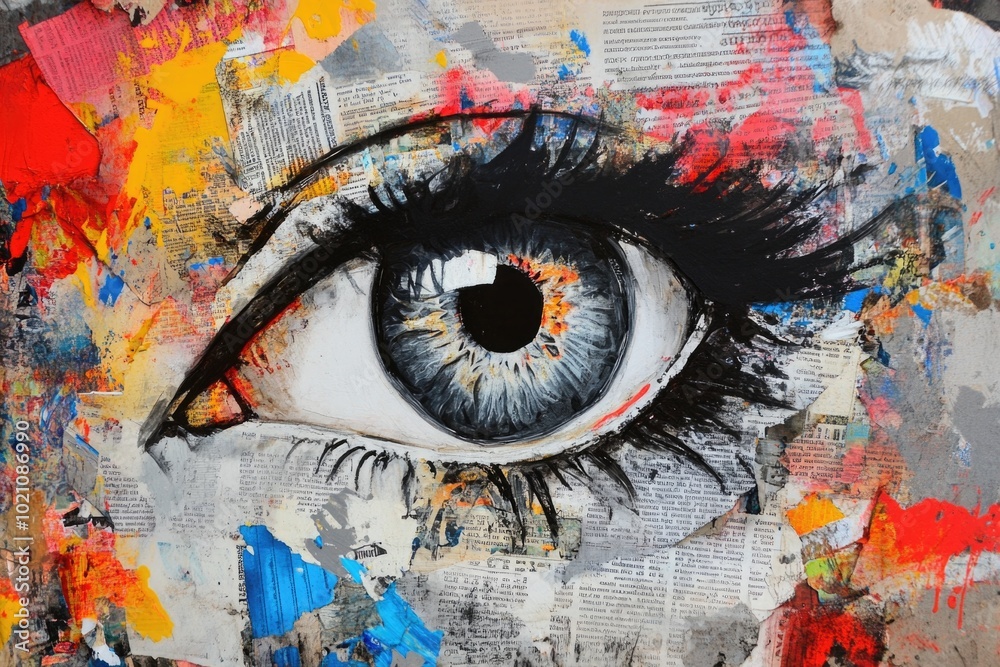 Poster a detailed image of a painted eye with intricate details, suitable for use in artistic or design pro