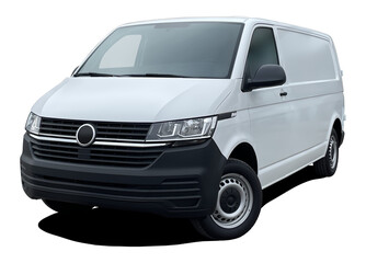 Modern European cargo minibus, front side view isolated on white background in png format, white color.