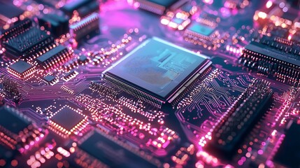 Obraz premium High-Tech Chip and Glowing Circuitry on a Modern Board. Generative AI