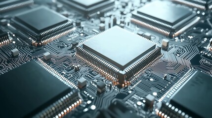 Tech Innovation: Glowing Circuitry and Modern Processor. Generative AI