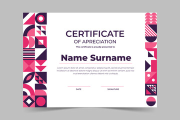 Modern elegant colorful certificate template with geometric shape. Appreciation for business and education. Vector illustration