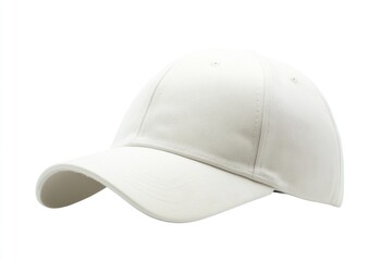 Fototapeta premium Close-up of a white baseball cap sitting on a clean white surface, ideal for use in branding, product or design photography