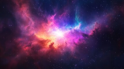 Fototapeta premium Vibrant cosmic nebula with swirling clouds of colorful gas and sparkling stars.