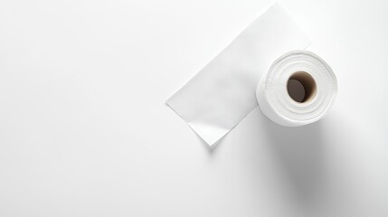 Smooth tissue paper roll, carefully placed on a clean white background, symbolizing everyday essentials for bathroom or household use.