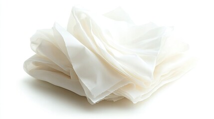 Obraz premium Soft white tissue paper elegantly folded and stacked, isolated on a clean white background. Perfect for hygiene and household concepts.