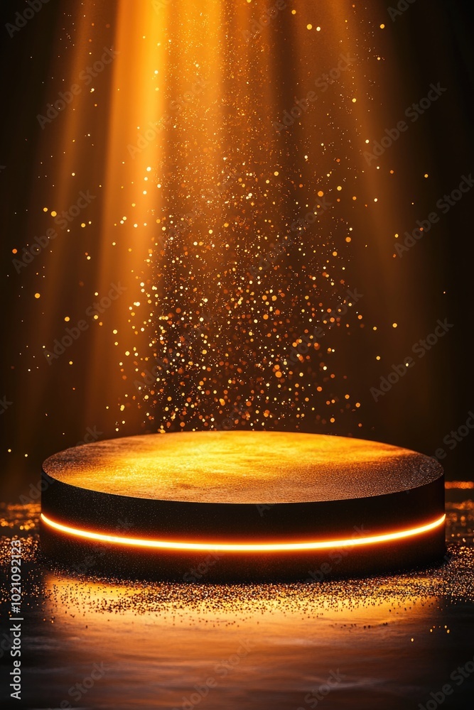 Poster a stage with a light beam illuminating the area, suitable for concert or event use
