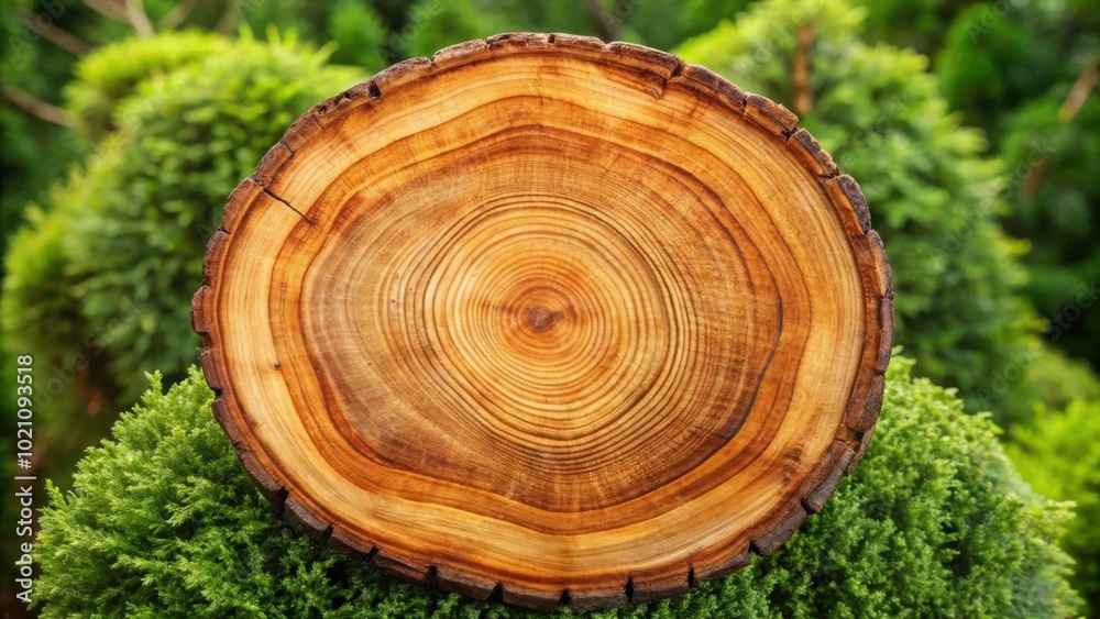 Poster a close-up of a tree stump with visible rings, showcasing the natural patterns and textures of wood,