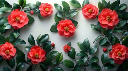A Group of Red Flowers and Green Leaves