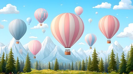 Obraz premium Whimsical Hot Air Balloons Over Serene Landscape