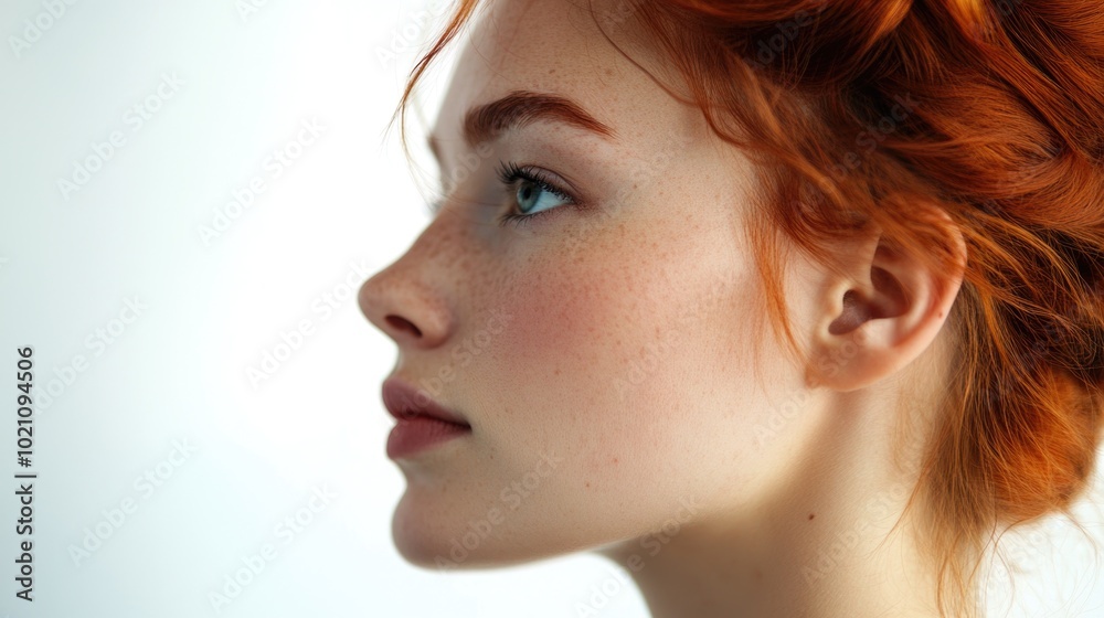 Sticker Portrait of a woman with bright red hair in a close-up shot