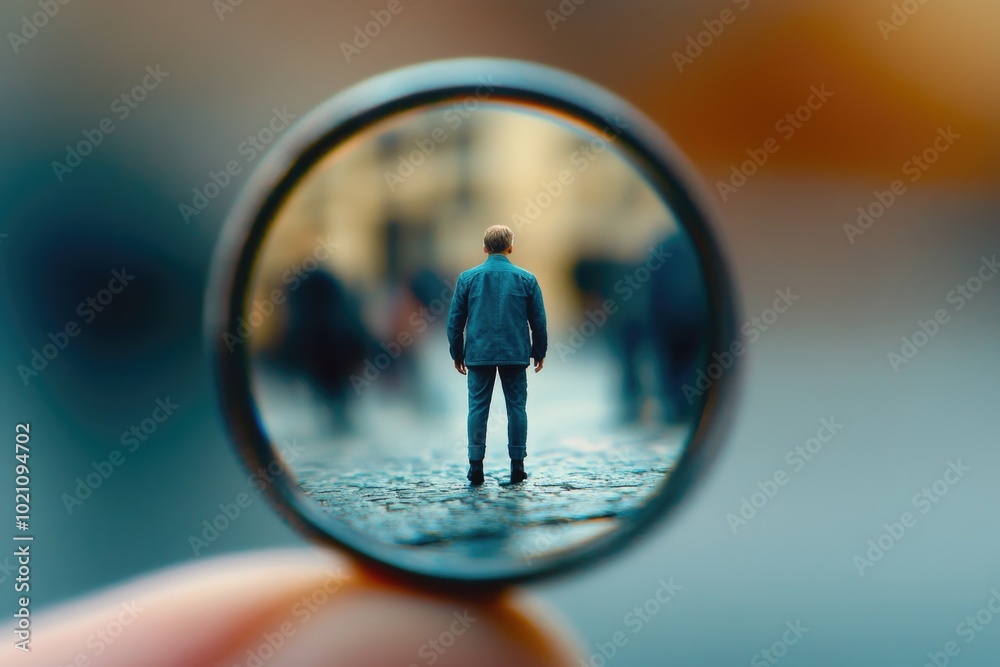 Poster a person examining something closely with a magnifying glass, suitable for use in education or scien