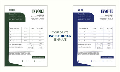 Creative modern business invoice design template with multiple color variation 