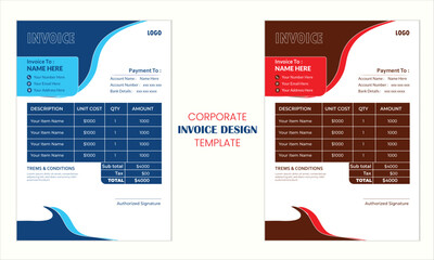 Creative modern business invoice design template with multiple color variation 