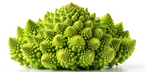 Isolated Romanesco broccoli displayed on a clean white background, emphasizing its striking shape and nutritional benefits, ideal for gourmet and