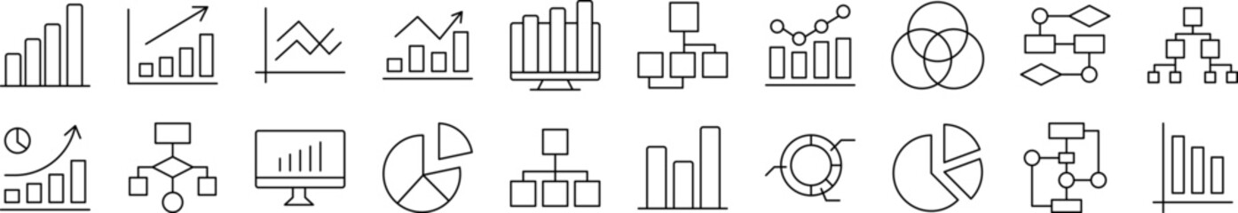 Diagrams, Pie Charts, Progress Bars Picture Collection. Editable Stroke. Perfect for Infographics, Articles, Books, Flyers, Banners