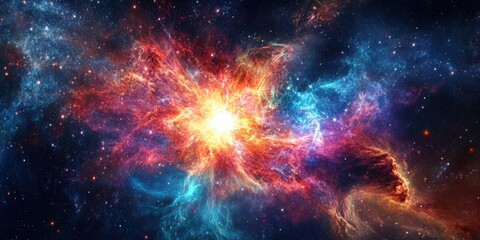 Fototapeta premium Vibrant cosmic explosion showcasing a kaleidoscope of colors in deep space.