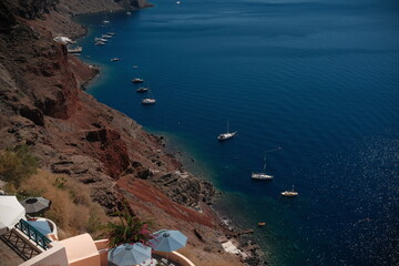 Obraz premium Ships docked in the Aegean Sea near the coastline