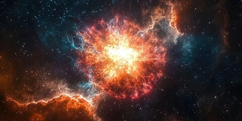 Fototapeta premium A vibrant nebula illuminates the vast cosmos with brilliant colors and intricate patterns.