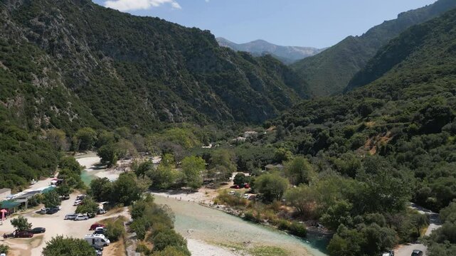 Aerial view of Acheron river and mountains in Greece