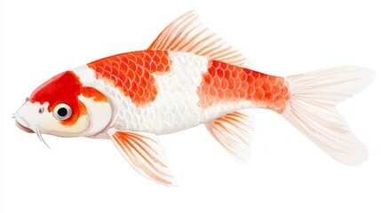 Fototapeta premium Hand-painted koi fish with delicate scales and flowing fins, watercolor illustration, ideal for aquatic decor and calm, serene themes