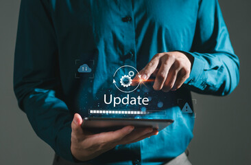 Man using laptop with update software. Business technology upgrade. Internet. Update on virtual...