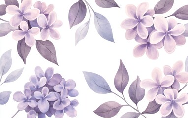 Fototapeta premium Elegant lilac flower clusters, detailed watercolor style, perfect for spring-inspired stationery, textiles, or home decor