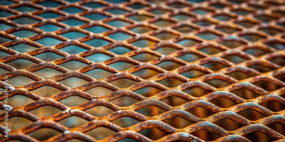 Poster A Close-up of a Rusted Metal Mesh with an Intertwined Lattice Pattern