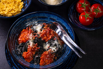 Italian still life with pasta and tomatoes