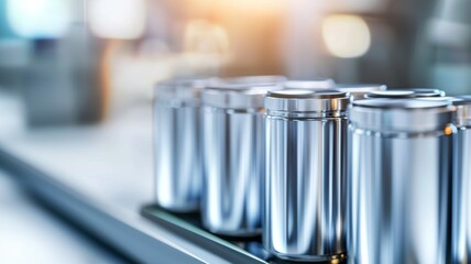 A row of cans are lined up on a counter