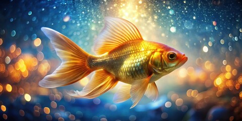 A Golden Fish Swims Through a Universe of Sparkling Lights