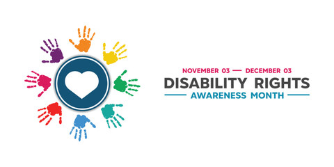 Disability Rights Awareness Month. Heart and hand. Great for cards, banners, posters, social media and more. White background.