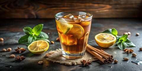 Refreshing Iced Tea with Lemon, Mint, Cinnamon Sticks, and Star Anise