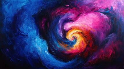 A vibrant abstract swirl of colors resembling cosmic nebulae, glowing in deep blues, purples, and pinks, with a sense of infinite space and motion.