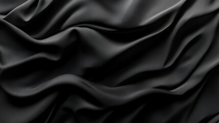 Fototapeta premium A matte black velvet texture background with deep folds, creating a soft and elegant visual effect for sleek and sophisticated designs.