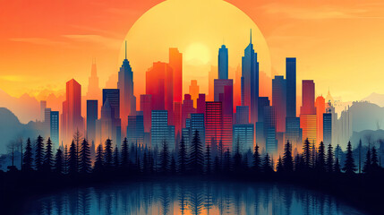 Obraz premium Flat vector illustration of a city landscape