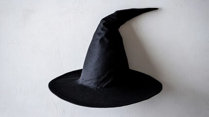 Black witch hat on white wall