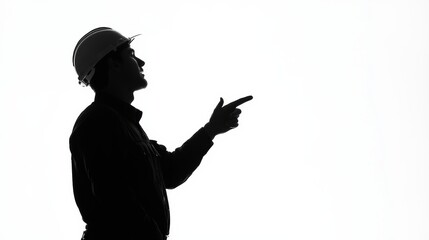 Silhouetted Man Pointing Outdoors with Conceptual Minimalist Pose